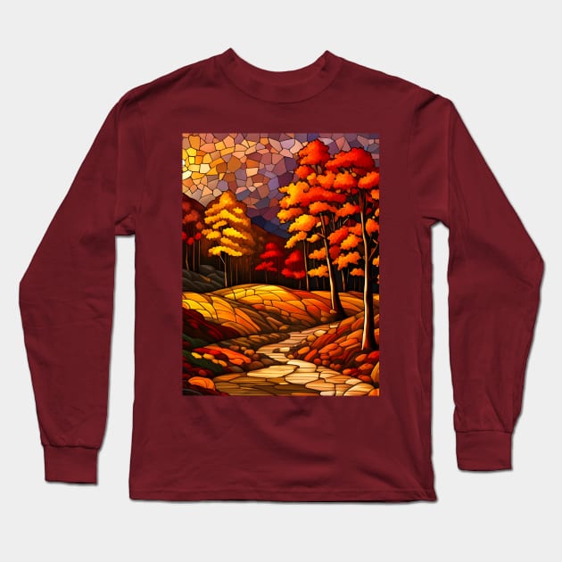 Stained Glass Autumn Foliage Long Sleeve T-Shirt by Chance Two Designs